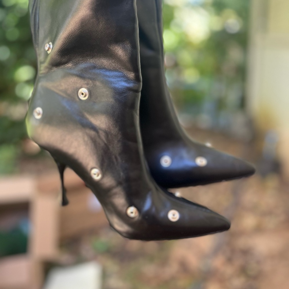Black Studded Knee-High Boots - like new. 7 - Picture 6 of 7